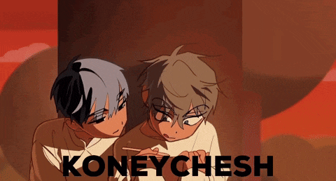 a picture of two anime characters with the name koneychesh on the bottom right