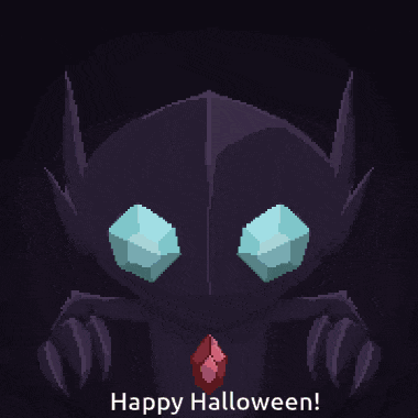 a pixel art of a monster with the words happy halloween