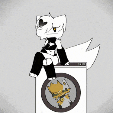 a drawing of a fox and a cat with a hair dryer