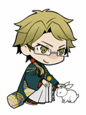 a cartoon character with glasses is holding a white rabbit