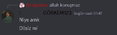a screenshot of a conversation between a man and a woman says congrates allah konusmaz gorkem123 bugün saat 01:47