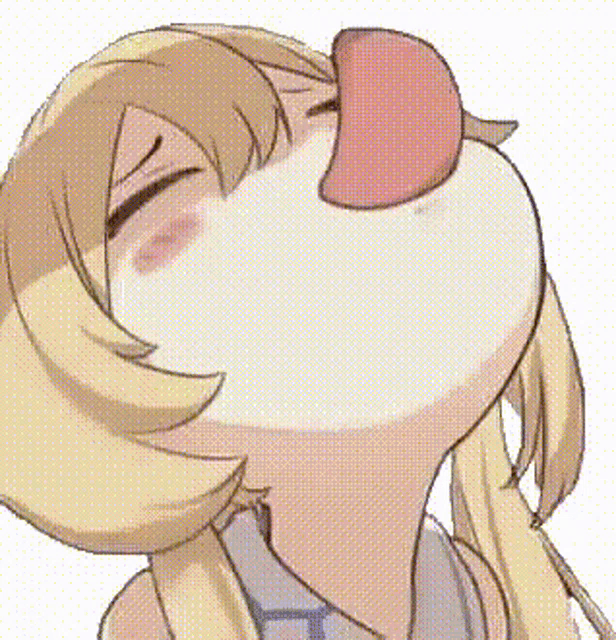 a cartoon girl is sticking her tongue out while looking up .