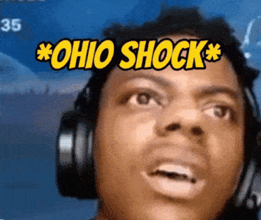 a man wearing headphones with the words * ohio shock * on his face