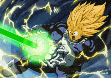 a cartoon character with a green lightning bolt coming out of his mouth