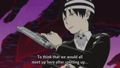 a girl in a black suit is holding a white pole
