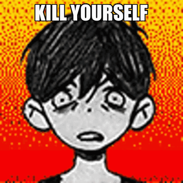 a black and white drawing of a boy with the words kill yourself written on the bottom
