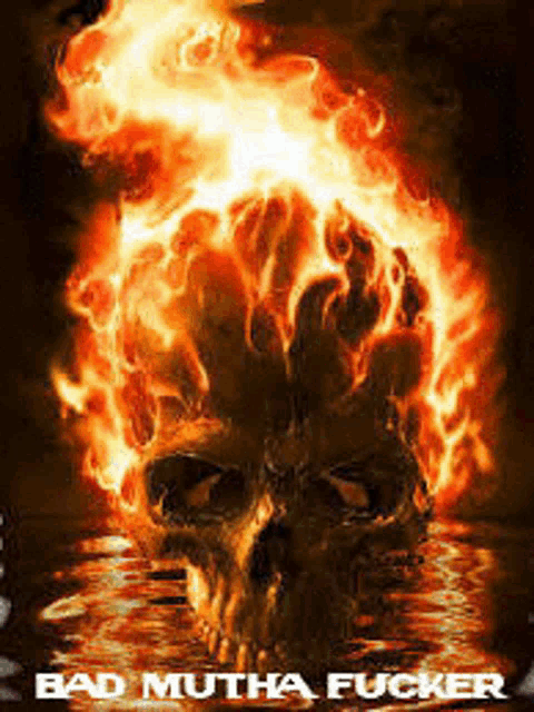 a poster of a burning skull with the words bad mutha fucker