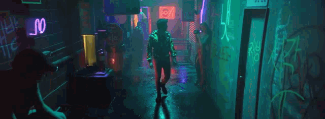 a person is standing in a dark alleyway with a stop sign .
