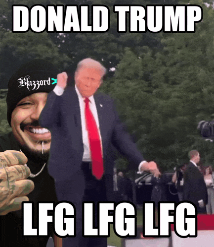 a donald trump meme with a man wearing a hat that says hazzard on it