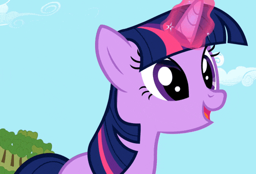 twilight sparkle from my little pony has a pink unicorn horn on her head