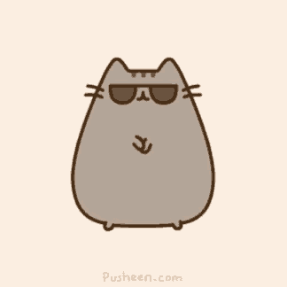 a cartoon cat wearing sunglasses is sitting on a white surface .