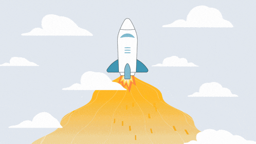 an illustration of a rocket taking off with the letter w coming out of it