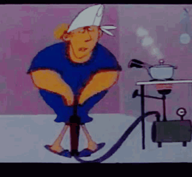 a cartoon of a man wearing a chef 's hat pumping something