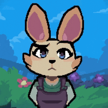 a pixel art drawing of a rabbit with a sad look on its face