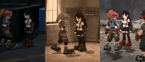 a couple of cartoon characters are standing next to each other in a room