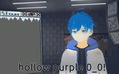 a cartoon character says hollow purple 0 0