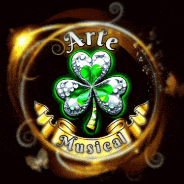 a logo for arte musical with a clover and ribbons