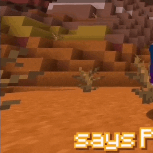 a purple minecraft character with a crown on his head is standing in the desert .