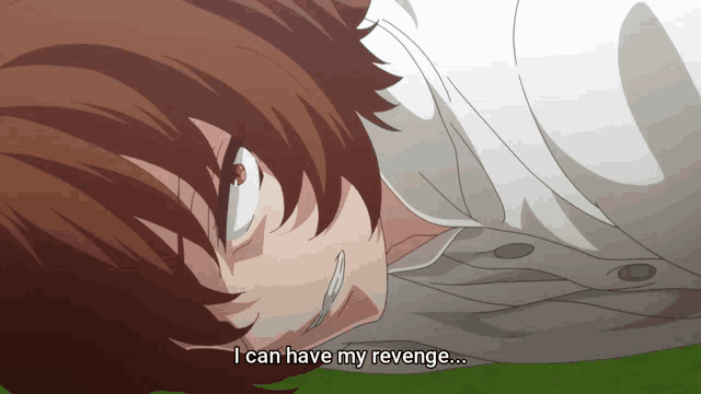 a man laying on the ground with the words " i can have my revenge " on his face