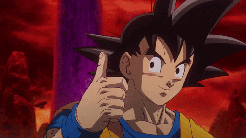 a cartoon character giving a thumbs up with a red background