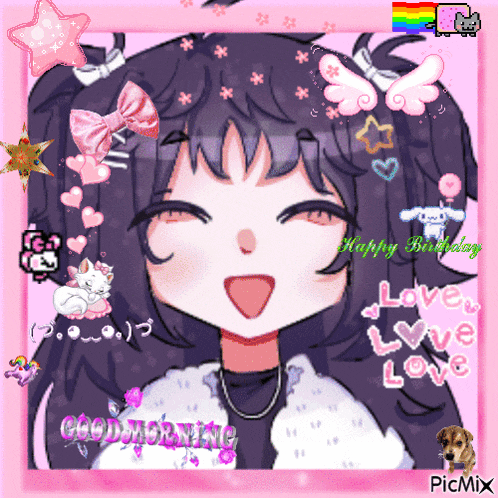 a picture of a girl with the words happy birthday love and love written on it