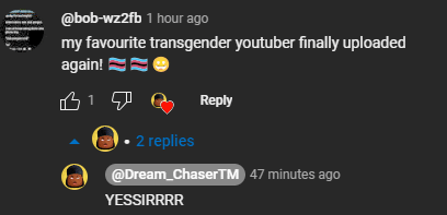 a screenshot of a facebook post that says " my favourite transgender youtuber finally uploaded again "