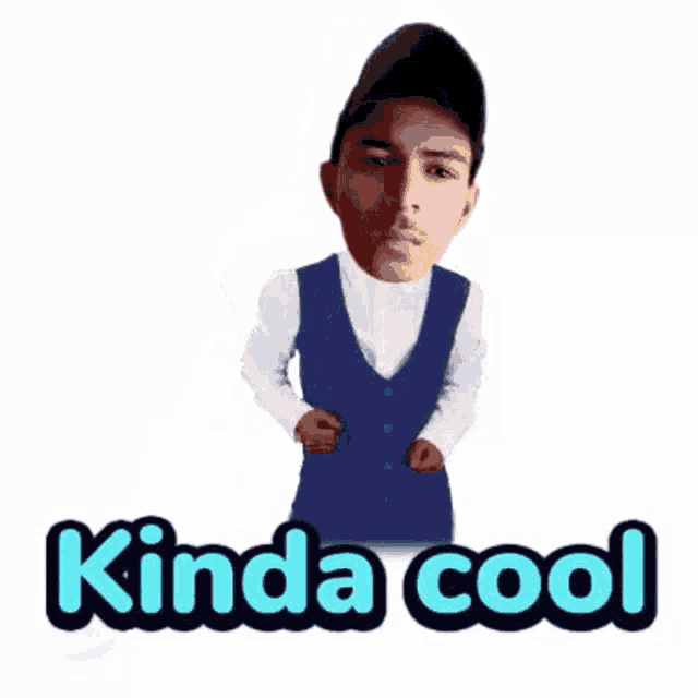 a sticker that says kinda cool with a person holding something