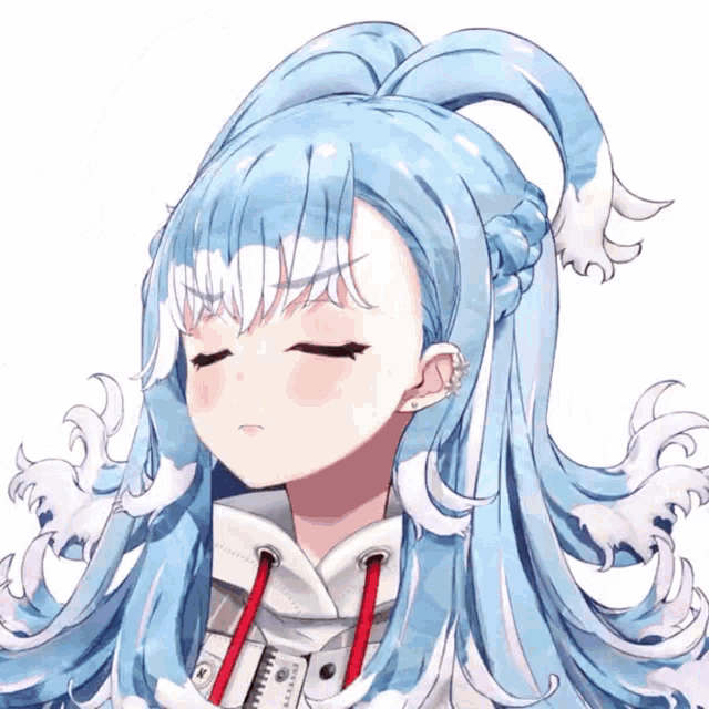 a drawing of a girl with long blue hair and a hoodie that says ' aoi ' on it