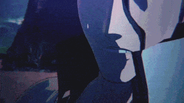 a close up of a person with the words shatter kyoka suigetsu
