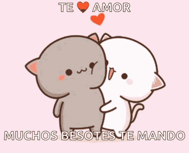 a couple of cartoon cats hugging with the words te amor muchos besotes te mando