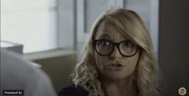 a close up of a woman wearing glasses with a watermark that says pozastawfk on it