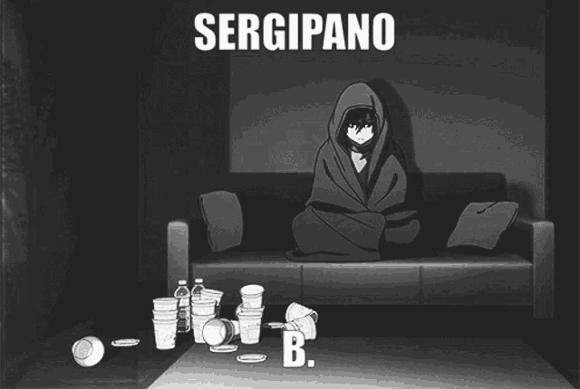 a black and white drawing of a person laying on a couch with the word sergipano on the top