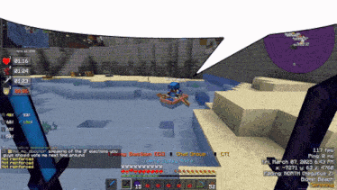 a screenshot of a minecraft game shows a person in a raft