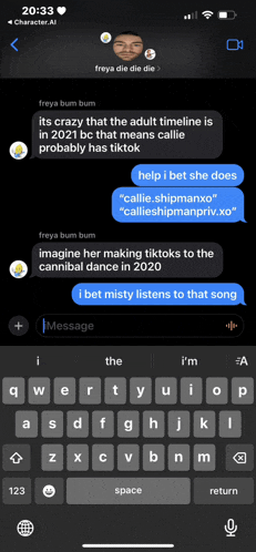 a screenshot of a text message between freya bum bum and callieshipmanpriv.xo