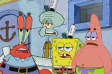a group of spongebob squarepants characters including patrick star and squidward