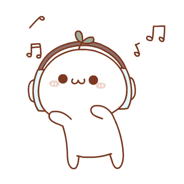 a cartoon drawing of a person wearing headphones with music notes around them