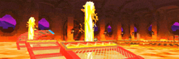 a painting of a room with fire coming out of the walls .