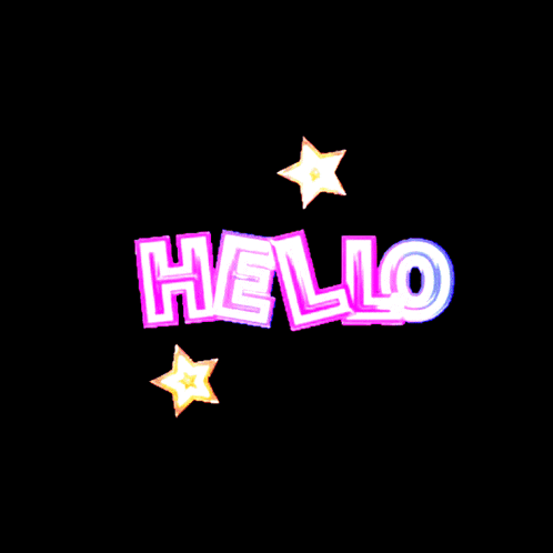 the word hello is on a black background with stars