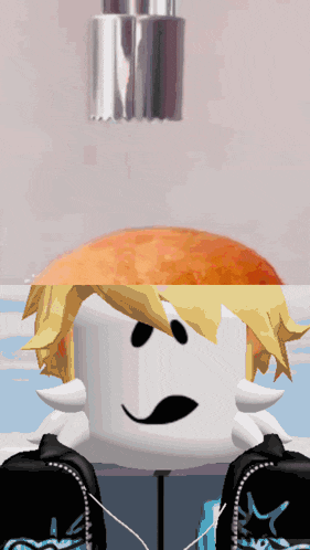 a picture of a roblox character with a yellow haircut and a smile on his face