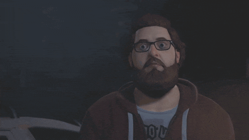 a man with glasses and a beard has the word wtf written on his face