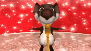 a cartoon otter is singing into a microphone .