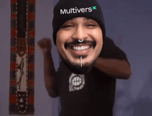 a man wearing a black hat that says multiverse