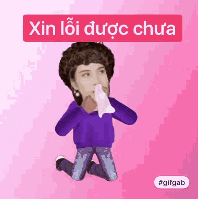 a cartoon of a woman blowing her nose with the words xin loi được chua above her