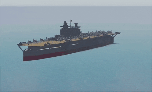 a computer generated image of an aircraft carrier floating on top of the ocean
