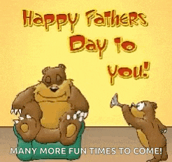 a happy father 's day card with a cartoon bear sitting on a chair