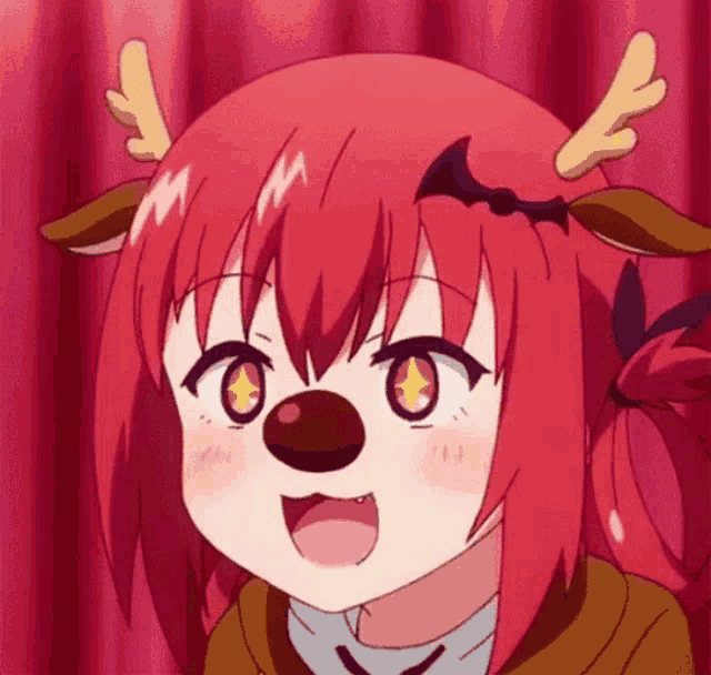 a red haired anime girl with antlers on her head