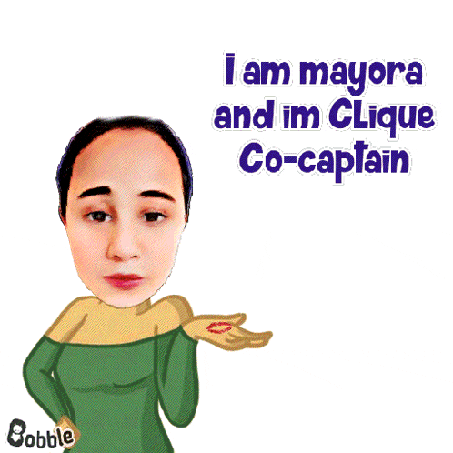 a cartoon of a woman with the words i am mayora and im clique co-captain above her
