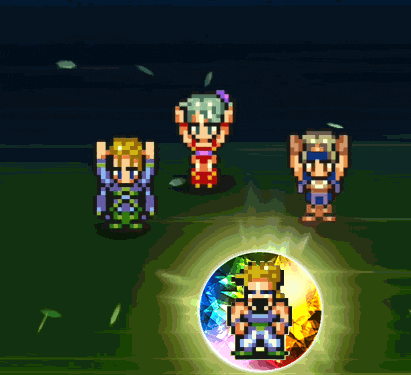 a group of pixelated characters are standing around a circle with a man in it