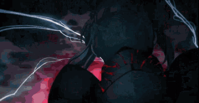 a close up of a person 's face with a red light coming out of it