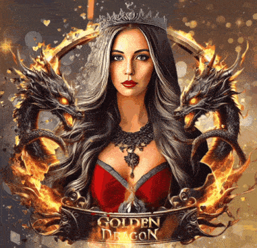 a painting of a woman surrounded by dragons and the words golden dragon